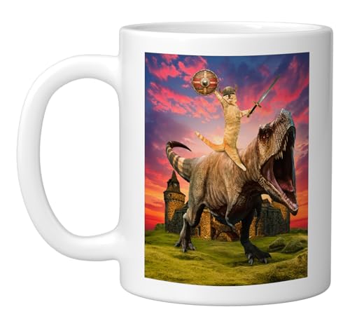 Taza de Cerámica Viking Cat Riding Dinosaur 11 Oz miniatura 1