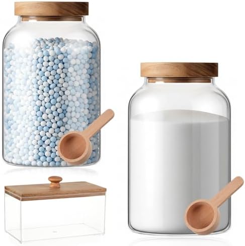 2 Pcs Half Gallon Glass Laundry Storage Containers Jars Set 1 Pcs...