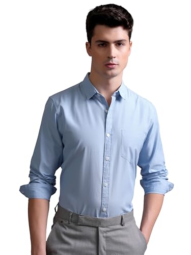 Image of Highlander Men's Slim Fit Shirts | Solid | Long Sleeves | Spread Collar | Formal Shirts | Men Shirts Powder Blue