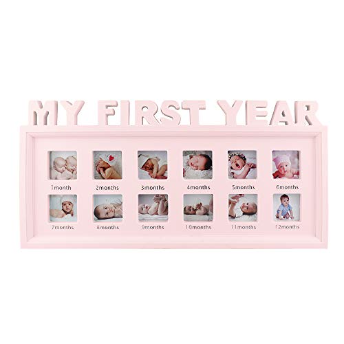 Image of My First Year Frame Baby Picture Keepsake Frame for Photo Memories, Pink