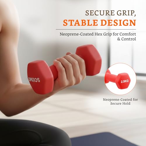 Image of Amazon Brand - Solimo Neoprene Dumbbell 2.5 kg, Set of 2 (Red)