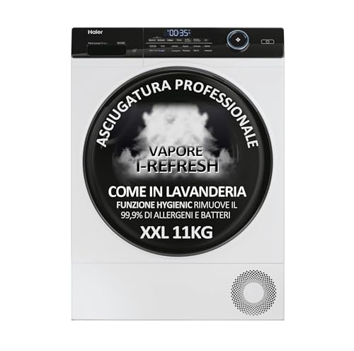 Haier I-Pro Serie 5 Asciugatrice 11 Kg, Libera Installazione, Carica Frontale, Classe C, 11 programmi, Partenza Programmabile, Vapore, AxLxP 85x59,6x65 Bianca - HD110-A3959E-IT