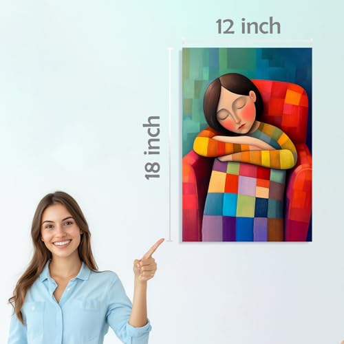 Image of SiddArtify Modern Portrait Wall Art Poster Print Set - Colorful Woman Sleeping Prints for Living Room Bedroom Decor - 12x18 inch Sticker Pack of 6