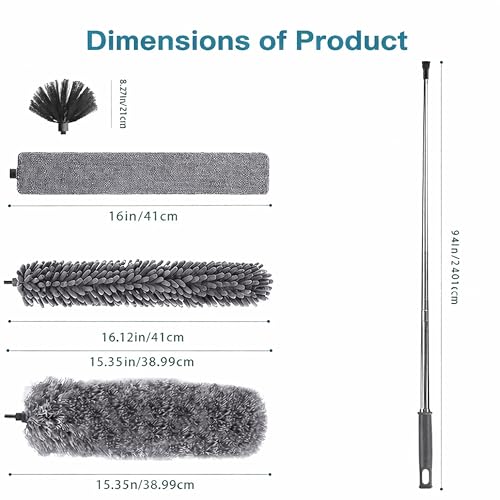 Image of 5-in-1 Extendable Microfiber Duster - Telescopic 100-inch Cleaning Kit with Four Flexible Dusting Heads - Soft, Washable Home Care Brush for Fans, Blinds & High Ceilings