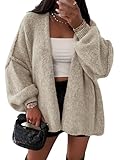 ATHMILE Womens Fall Oversized Cardigan Sweaters Long Lantern Sleeve Knit Open Front Lightweight Winter Fashion Clothes 2026 Grey Beige