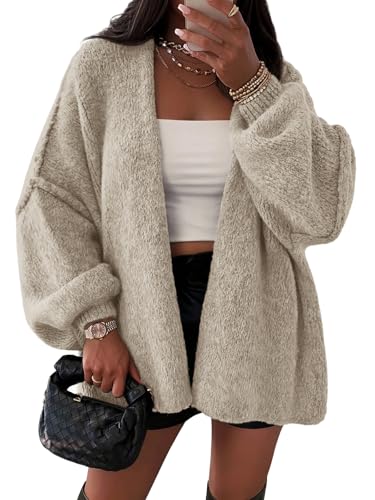 ATHMILE Womens Oversized Cardigan Sweaters Fall Fashion Clothes Grey Beige