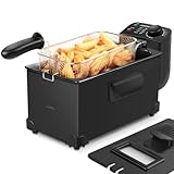 Aigostar Slater - Fritteuse mit öl-3L, 2200 W friteuse mit fett Staubschutzdeckel inkl. Sichtfenster, stufenloser Temperaturregler bis 190°C, Abnehmbare Teile, Einfach zu Reinigen, knusprige Pommes