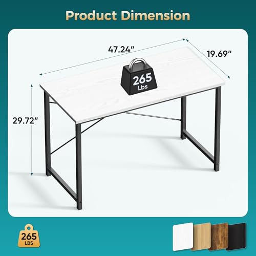 Image of DUMOS 47 Inch Computer Desk for Home Office, Modern Study Work Table Simple Modern Style for Bedroom Small Space, Writing Desks with X-Shaped Reinforcement, Wood White