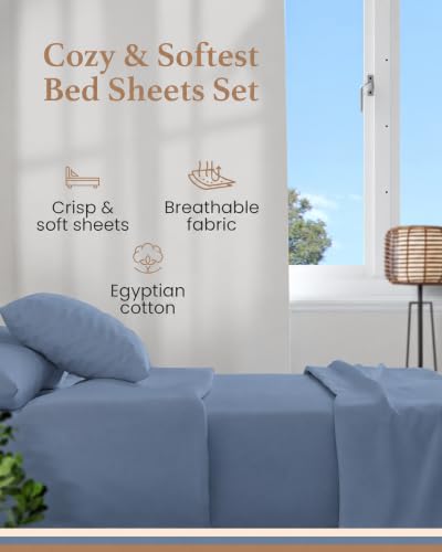 Image of 100% Egyptian Cotton Sheets King Size, 4 Piece, Slate Gray Sheets King Size