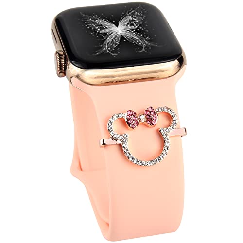 HotHome Luxus Metall-Dekorative-Rings-Loops Kompatibel mit Silikon Apple Watch Armband Damen Glänzend Zubehör Charms für Smartwatch Uhrenarmband Schmuck Uhrband Charms mit Herz (Cartoon-Maus) Cover