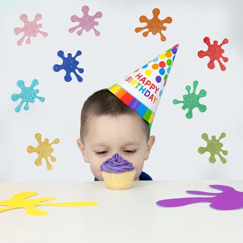 Image of Vuzvuv 54Pcs Glitter Art Paint Splatter Paper Cutouts Bulletin Board Decorations for Birthday Party Theme Decor Supplies