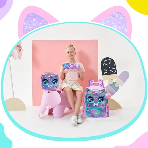 Meetbelify Lindas mochilas escolares para meninas de 8 a 10 anos com lancheira infantil, Flor de gat