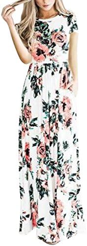 PARTY LADY Women's Autumn Casual Floral Printed Short Sleeve Long Maxi Dress Size S Short White
