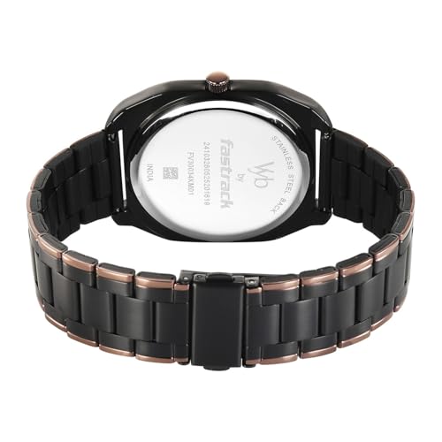 Image of Fastrack Vyb 6.0 Aviator Quartz Black Shaped Dial Men's Watch | Stainless Steel Strap Material Analog | Guys Analog Watches - FV30034KM01W