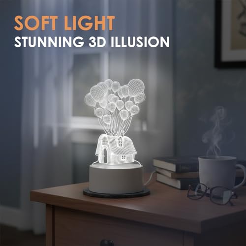 Image of Oblivion 3D Illusion LED Night Lamp 1 Pc - USB Powered Acrylic Decorative Table Light with House & Balloons Design for Bedroom, Living Room, Home Decor & Gifting - Warm & Colorful Ambience Lighting