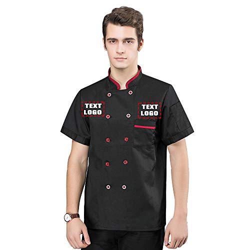 Personalized Chef Jacket Unisex Chef Coat Customized Kitchen Short/Long Sheeve Chef Jacket for Men and Women?Black-short S