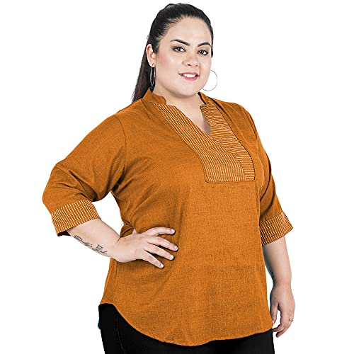 Image of Indietoga Women's Plus Size Embroidered Cotton Linen Tunic Tops (2XL to 10XL)