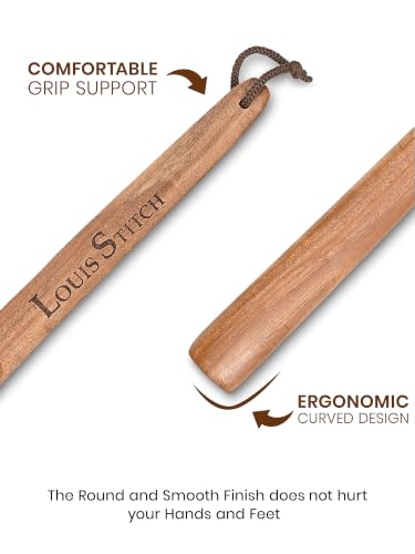Image of LOUIS STITCH Premium Wooden Shoe Horn | Natural Shoe Horn | Handmade Wooden Shoe Wear Helper with Loop | LSAC-SH