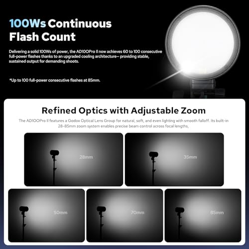 Image of Godox AD100ProII 100Ws Pocket Portable Studio Flash, Compatible with Canon Nikon Sony, 2850mAh Battery 360 Flashes 1 /8000s HSS TTL, IP54 Outdoor for Wedding Portrait Photography