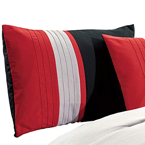 Chezmoi Collection Napa 7-Piece Luxury Leaves Scroll Embroidery Bedding Comforter Set (Full, Red/Gray/Black)