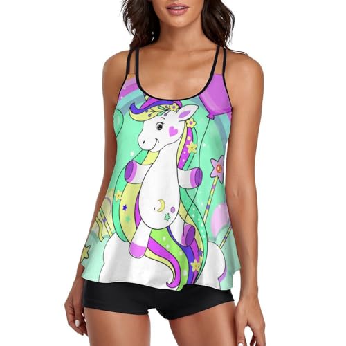 Bikini avec Short Tankini Licorne en Ballon Robe de Plage Maillot de Bain