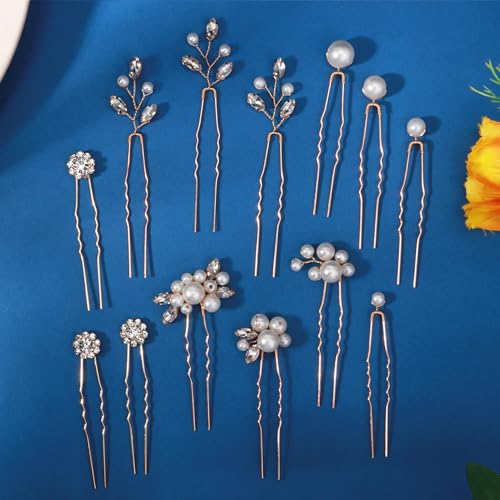 13 Pieces Pearl Crystal Bridal Hair Pins Rhinestone Flower Wedding