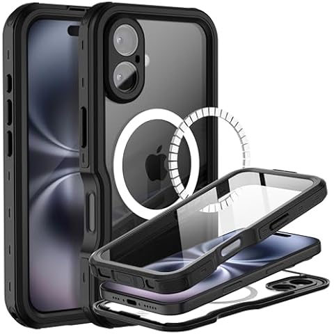 BEASTEK Waterproof Case for iPhone 16, MagSafe Shockproof Dustproof IP68 Case with Built-in Screen Protector and Mag Safe Anti-Scratch Magnetic Cover (6.1'') (Black) Cover