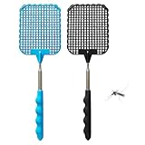 Fliegenklatsche Ausziehbar,Fliegenklatsche Stabil,Insektenklatsche Mit Edelstahl Griff,Fliegenfänger Insektenfänger Fliegenschutz vor Insekten, Fliegen, Mücken, Wespen (Schwarz,Blau)