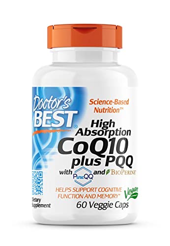 Doctor's Best, CoQ10 de Alta Absorción con PQQ y BioPerine, 60 Cápsulas veganas, Probado en Laboratorio, Sin Gluten, Sin Soja, Vegetariano Cover