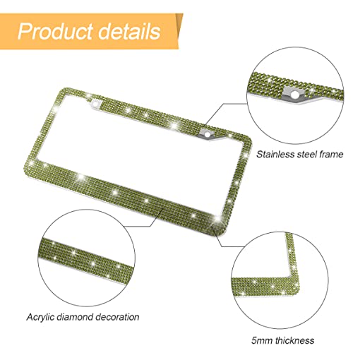 YALOK Bling Car License Plate Frame, Sparkly Rhinestone Stainless Steel License Plate Cover/Holder, Universal for Most Cars, SUVs, Vehicles with Screw Set, Auto Accessories for Women (Light Green) - Thumbnail 3