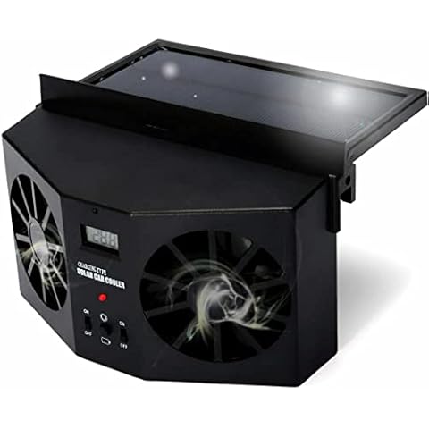 Solar Car Fan, Car Window Fan, Solar Powered Car Exhaust Fan, Car Radiator Fan, Energy Saving Air Vent Air Purifiers Car Ventilator, Solar Car Front/Rear Window Exhaust Fan, Eliminate Smell 2W (Black) Cover