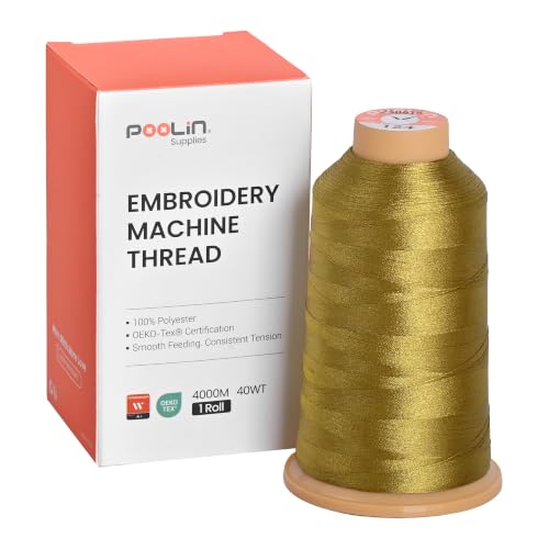 Image of Poolin Polyester Machine Embroidery Thread 4000M 40WT Old Gold 0124 | Smooth Feeding with Stable Tension for Clean, Consistent Stitching on Home and Commercial Embroidery Machines