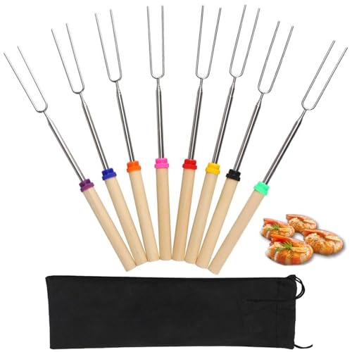 Galenecx 8 Pièces Brochettes Télescopiques Acier Inoxydable, Télescopage Extensible Smores Brochettes(31-81 Cm), Pique Brochette pour Barbecue, Feu de Camp, Camping Pique Nique