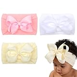 3er Set Haarband Baby Stirnband Baby Mädchen elastisch Weiches Haarband für Neugeborene und Kleinkinder 3 Farben Weiß Gelb Rosa für Täglich Fotos Feiern