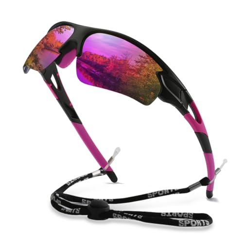 yoofun Lunettes de Soleil Polarisées, Sportives Lunettes pour Conduite Pêche Vélo Anti-UV, Rose