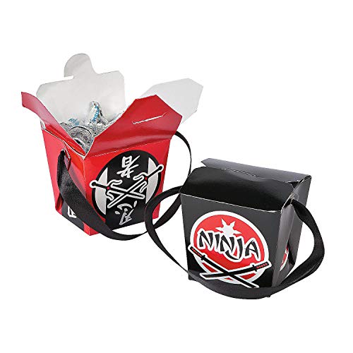 Fun Express Ninja Take Out Boxes - Themed Party Supplies for Ninja Birthday Parties - Fun Creative Paper Containers & Snack Boxes for Treats Favors - Perfect for Ninja-Themed Celebrations - 12 Pieces