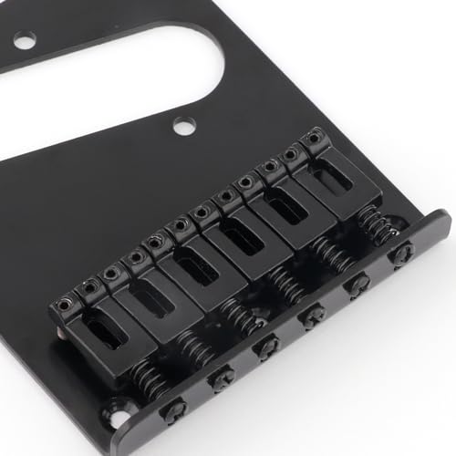 Metallor Guitar Bridge Vintage Style Top Loader Bridge or String Through Body Bridge 6 Saddles Compatible with 6 String Tele Telecaster Style Electric Guitar Parts Accessories Black.