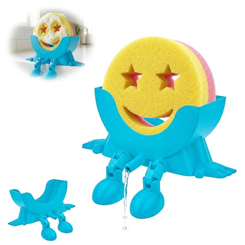 AUREHEN Cute Hanging Sponge Holder with Drainage & Legs, 3D Printed Funny Sink Stand for Round Sponges, Aesthetic Kitchen Sink Edge Organizer, Countertop Decor, Quick-Drying Storage Cleaning Gadget