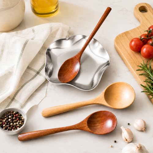 Image of VanlonPro Stainless Steel Spoon Rest, Spatula Ladle Holder, Stainless Steel Utensil Spoon Rest Holder, Brushed Finish, Dishwasher Safe 5.9 Inch (Flower Silver 1PC)