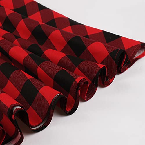 Women Notched Lapel Collar 50S 60S Vintage Buffalo Plaid Cocktail Swing Dress Short Sleeve V-Neck Buttons 1950S Audrey Hepburn Rockabilly Prom Dress Wedding Midi Evening Dress With Belt Red-Plaid L #TOP5