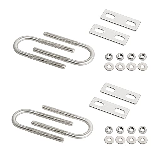 Image of Round U-Bolts 0.87 inch(22mm) Inner Width M6 Thread 304 Stainless Steel Silver with Plates Nuts Flat Washers for Car /RV /Trailer Bumper, 4Pcs