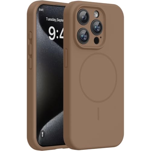 Image of miracase Magnetic for iPhone 15 Pro Case, [Soft Anti-Scratch Microfiber Lining], Compatible with MagSafe, Liquid Silicone Shockproof Drop Protection Phone Case for 15 Pro, Chocolate