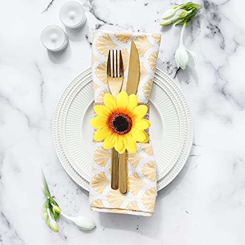 Thanksgiving Fall Sunflower Napkin Ring Holders Farmhouse Fall Napkin Rings Burlap Lace Linen Yellow Flower Buckle For Christmas Xmas Wedding Banquet Party Dinning Table Setting Decoration (20) #TOP2