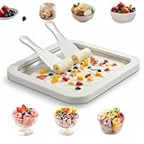 Rolled Ice Cream Maker Kit, DIY Ice Cream Roll Tray with 2 Scrapers, No Electricity Required, Stainless Steel Freezing Plate for Rolled Ice Cream, Frozen Yogurt, Sorbet (White)