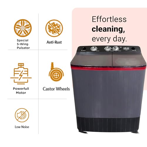Image of Akai 7 Kg, 5 Star, Semi Automatic Top Loading Washing Machine (AKSA-70DBP) Black