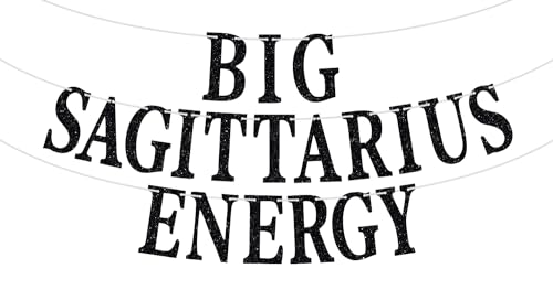 Big Sagittarius Energy Banner, Sagittarius Season, November December Birthday Sign - 12 Constellation Theme Birthday Party Decorations Supplies, Black Glitter
