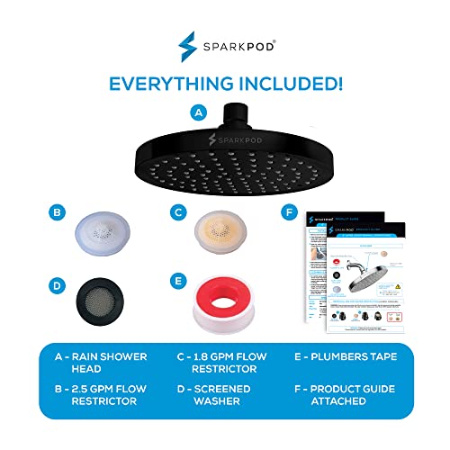 SparkPod Shower Head - High Pressure Rain - Premium Quality Luxury Design - 1-Min Install - Easy Clean Adjustable Replacement for Your Bathroom Shower Heads (Midnight Black Matte, 8 Inch Round) - Thumbnail 5