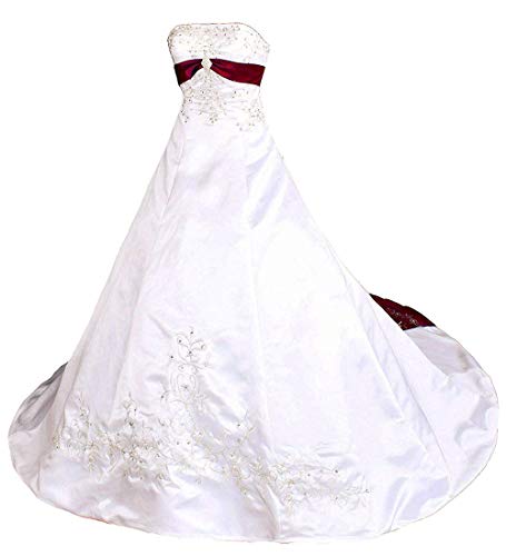 Zorayi Femme A-Ligne Bustier Broderie Satin Robes de mariée Robe de Mariage Longue Vêtements de mariée Ivoire & Bourgogne Taille 50 Cover