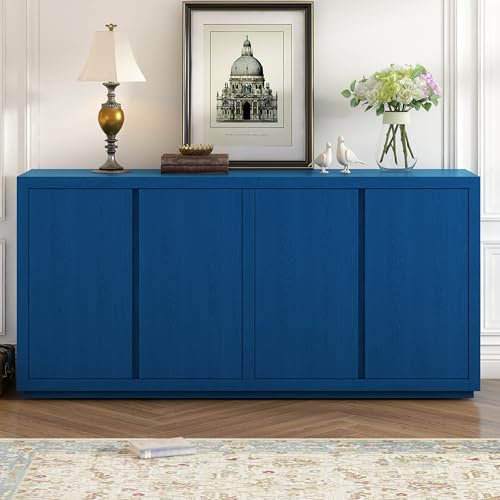Llsmnba Four-Door Cabinet Sideboard Buffet Cabinet with Adjustable Shelves, Wood Credenza Storage Cabinet for Kitchen, Navy Blue - Thumbnail 2