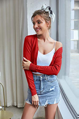 Lightweight Open Front Bolero Shrug Knit Sweater Red Size M Cl2000-4 #TOP2
